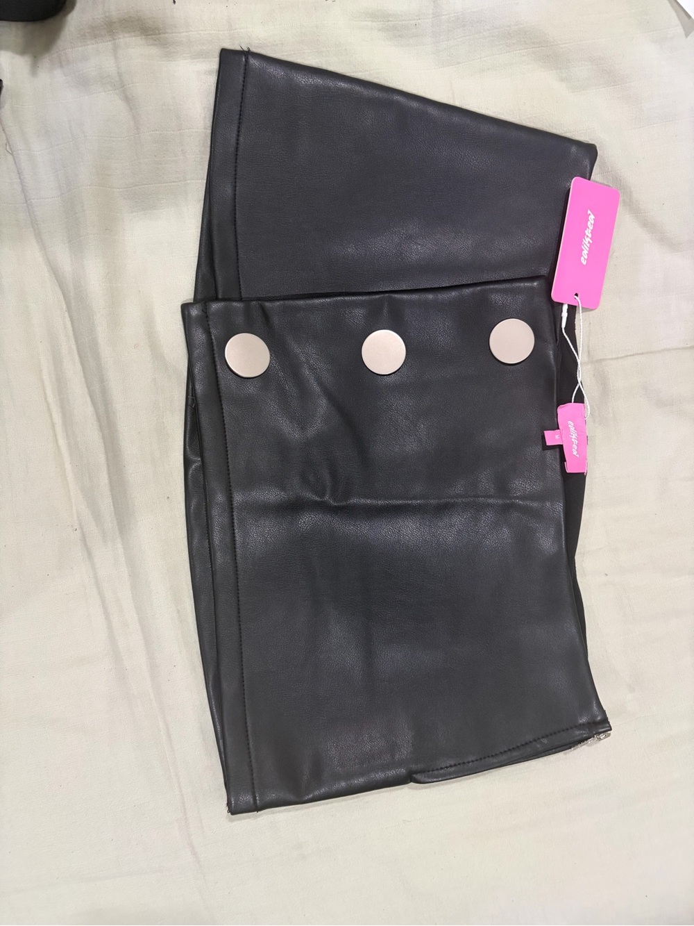 Edikted Black Faux Leather Mini Skirt with Gold-Tone Buttons